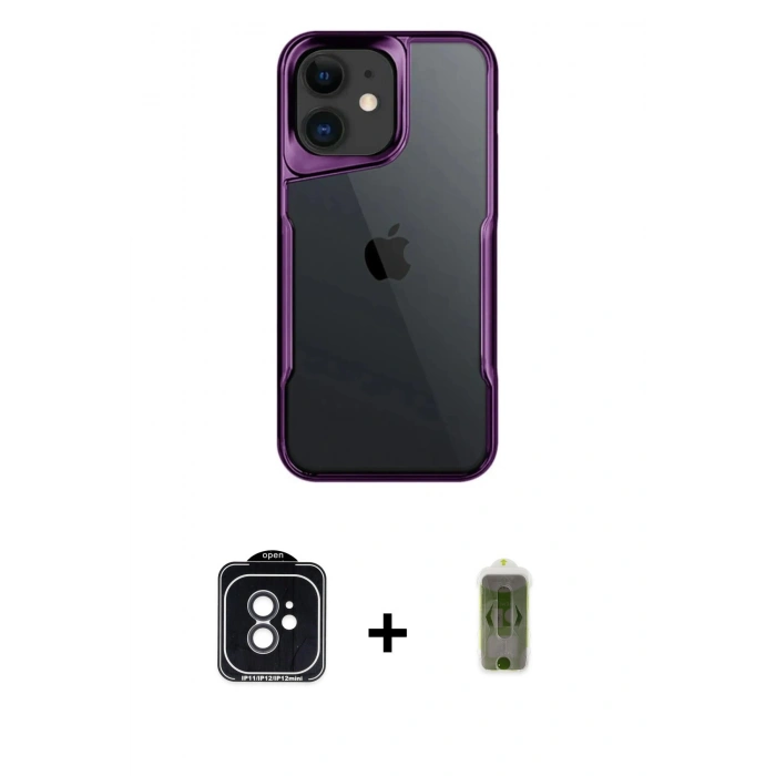 MARSİLYAN™- iPhone 11 Kılıf Akış Çizgi Koleksiyonu - Siyah Joko Magic 5D Hayalet Cam + PVD Metal Kamera Lens - SH
