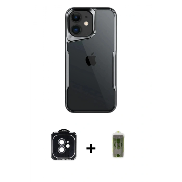 MARSİLYAN™- iPhone 11 Kılıf Akış Çizgi Koleksiyonu - Siyah Joko Magic 5D Hayalet Cam + PVD Metal Kamera Lens - SH