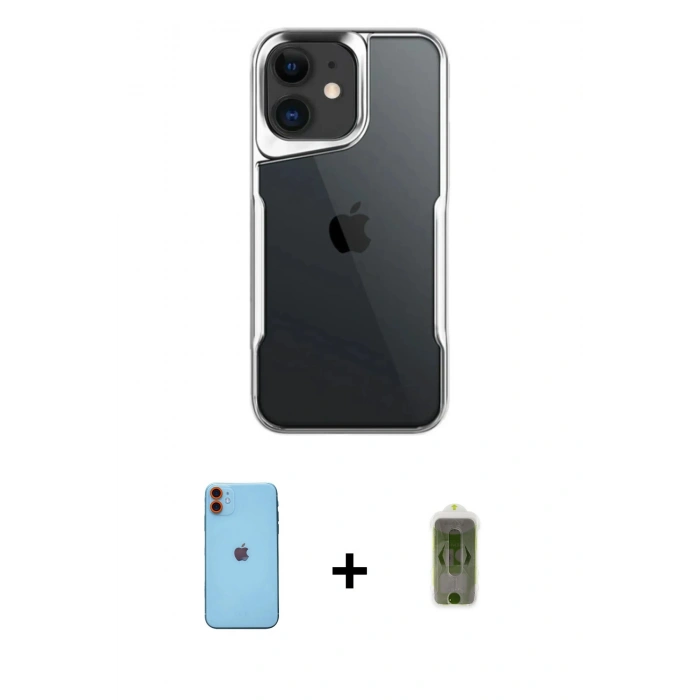 MARSİLYAN™- iPhone 11 Kılıf Akış Çizgi Koleksiyonu - Siyah Joko Magic 5D Hayalet Cam + Neon Fosforlu Kamera Lens - TU