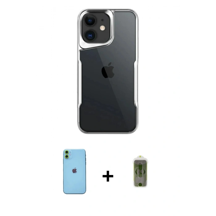 MARSİLYAN™- iPhone 11 Kılıf Akış Çizgi Koleksiyonu - Siyah Joko Magic 5D Hayalet Cam + Neon Fosforlu Kamera Lens - YL