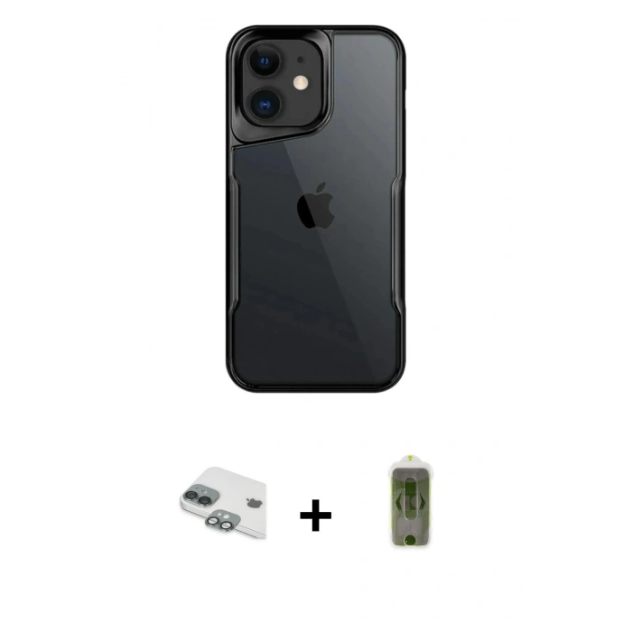 MARSİLYAN™- iPhone 11 Kılıf Akış Çizgi Koleksiyonu - Siyah Joko Magic 5D Hayalet Cam + Pers Alüminyum Kamera Lens - YL