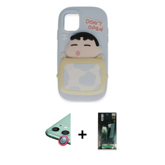MARSİLYAN™- iPhone 11 Kılıf Akış Yansıma - Şeffaf 360 Full Body Arka Koruyucu + Raze Metal Kamera Lens - KI