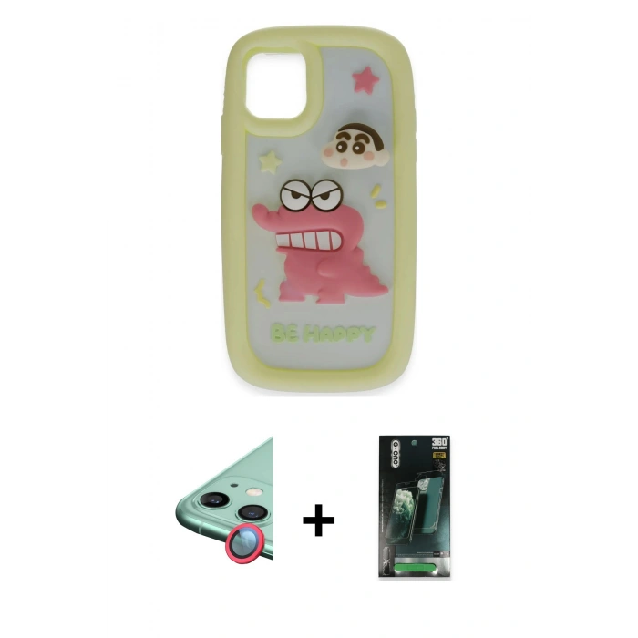 MARSİLYAN™- iPhone 11 Kılıf Akış Yansıma - Şeffaf 360 Full Body Arka Koruyucu + Raze Metal Kamera Lens - KI