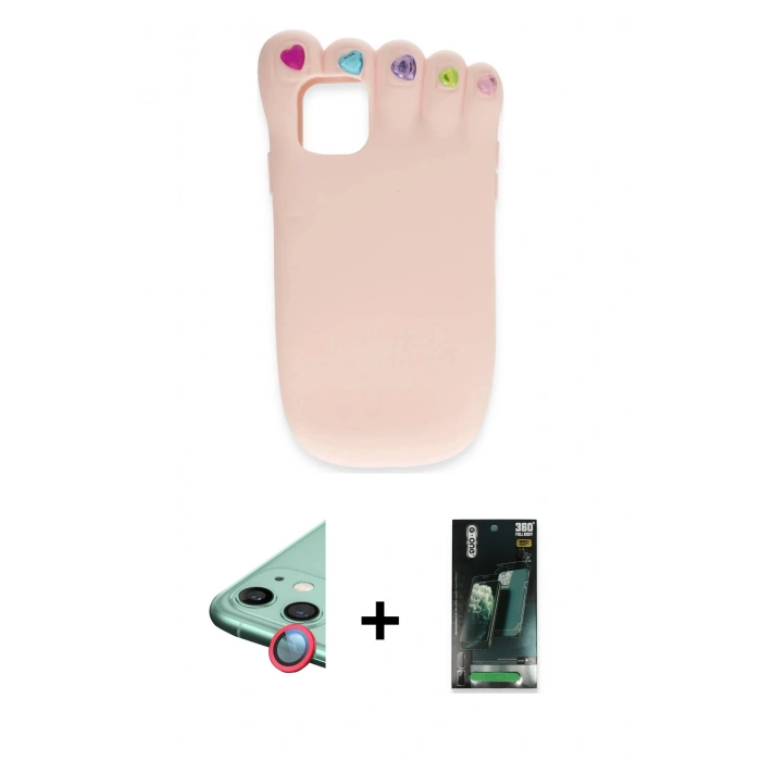 MARSİLYAN™- iPhone 11 Kılıf Akış Yansıma - Şeffaf 360 Full Body Arka Koruyucu + Raze Metal Kamera Lens - KI