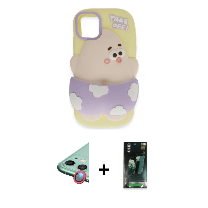 MARSİLYAN™- iPhone 11 Kılıf Akış Yansıma - Şeffaf 360 Full Body Arka Koruyucu + Raze Metal Kamera Lens - KI