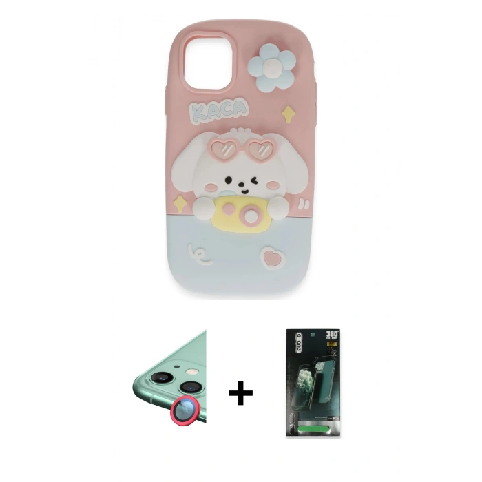 MARSİLYAN™- iPhone 11 Kılıf Akış Yansıma - Şeffaf 360 Full Body Arka Koruyucu + Raze Metal Kamera Lens - KI