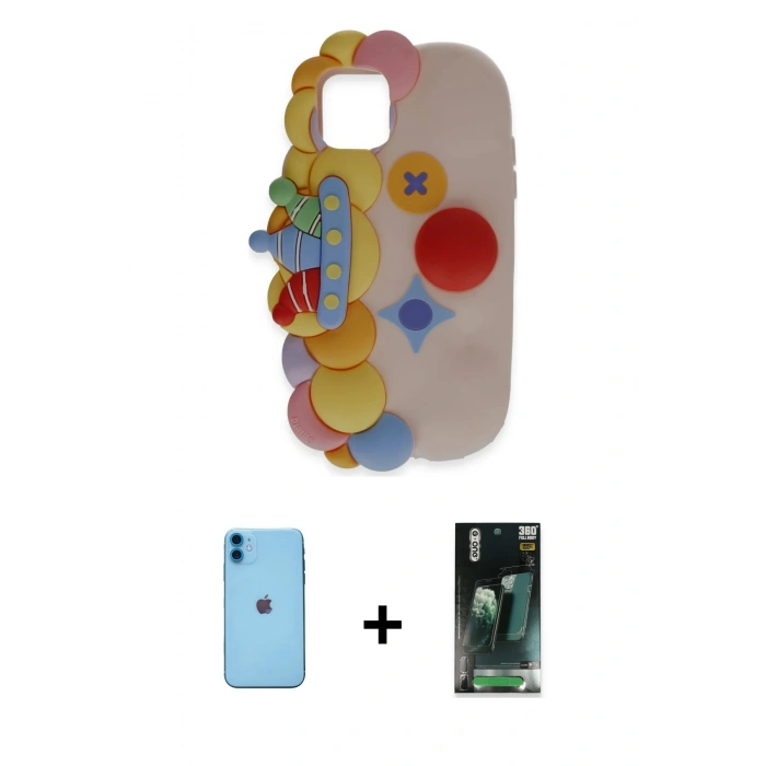 MARSİLYAN™- iPhone 11 Kılıf Akış Yansıma - Şeffaf 360 Full Body Arka Koruyucu + Neon Fosforlu Kamera Lens - MI