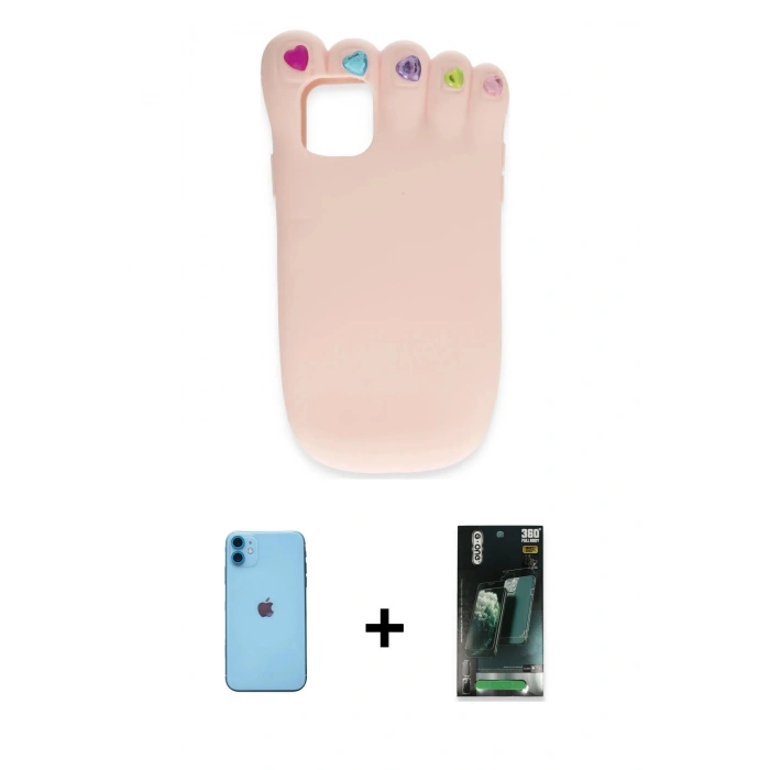 MARSİLYAN™- iPhone 11 Kılıf Akış Yansıma - Şeffaf 360 Full Body Arka Koruyucu + Neon Fosforlu Kamera Lens - MI
