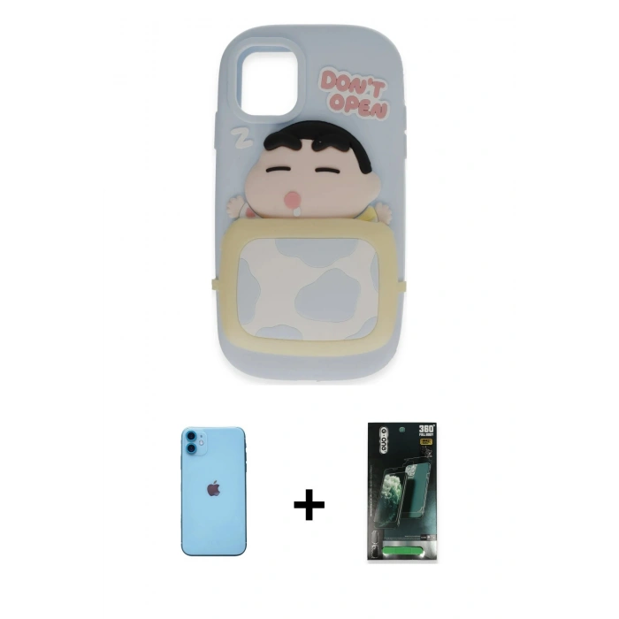 MARSİLYAN™- iPhone 11 Kılıf Akış Yansıma - Şeffaf 360 Full Body Arka Koruyucu + Neon Fosforlu Kamera Lens - MI