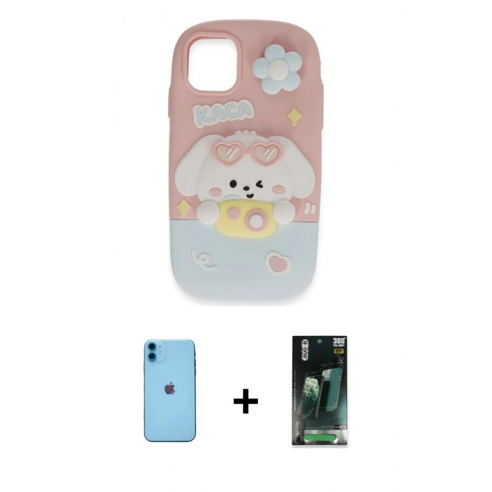 MARSİLYAN™- iPhone 11 Kılıf Akış Yansıma - Şeffaf 360 Full Body Arka Koruyucu + Neon Fosforlu Kamera Lens - MI