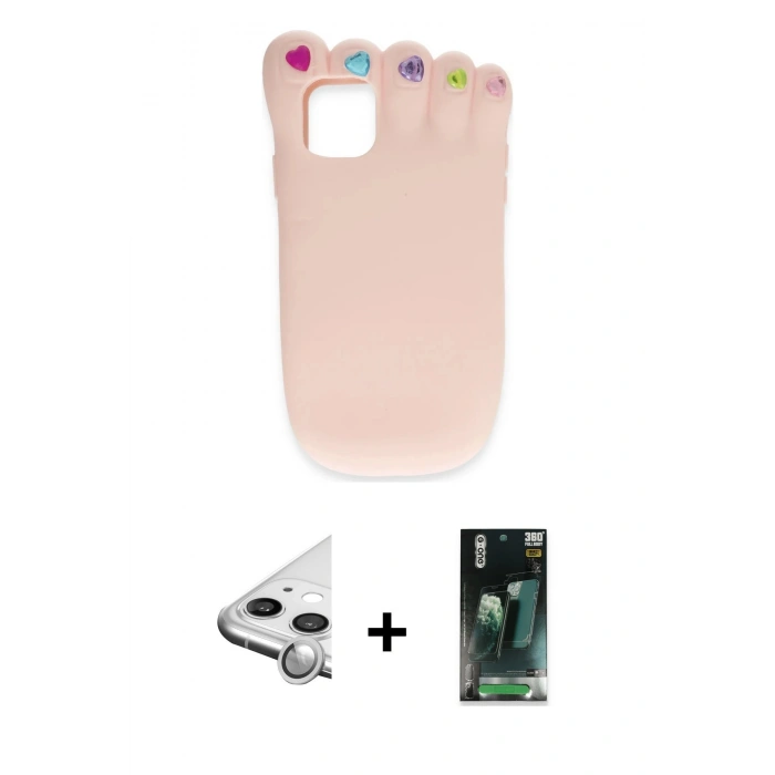 MARSİLYAN™- iPhone 11 Kılıf Akış Yansıma - Şeffaf 360 Full Body Arka Koruyucu + Raze Metal Kamera Lens - GS