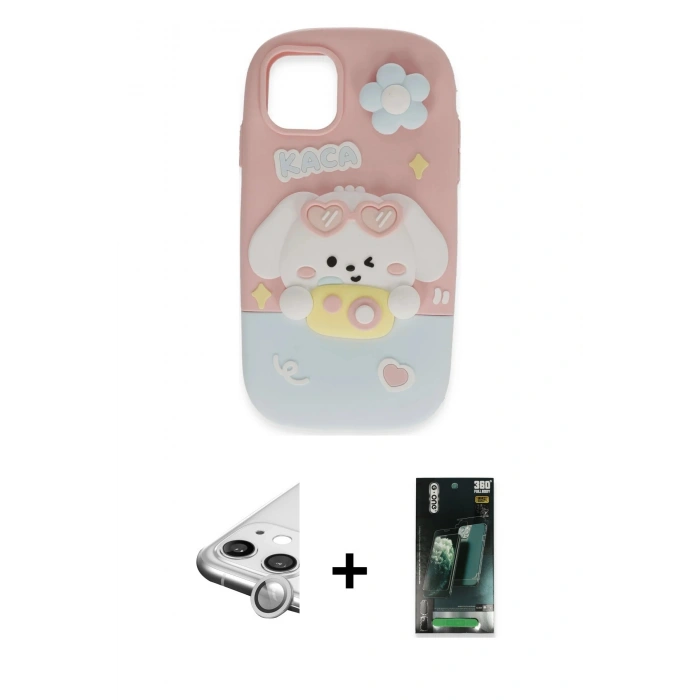 MARSİLYAN™- iPhone 11 Kılıf Akış Yansıma - Şeffaf 360 Full Body Arka Koruyucu + Raze Metal Kamera Lens - GS