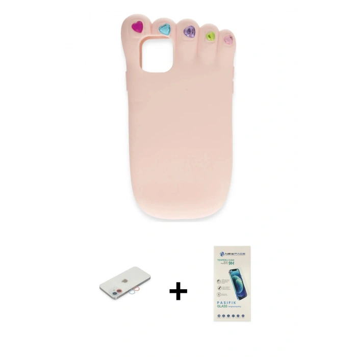 MARSİLYAN™- iPhone 11 Kılıf Akış Yansıma - Şeffaf Pasifik Cam Ekran Koruyucu + Renkli Kamera Lens Koruma Cam - PE