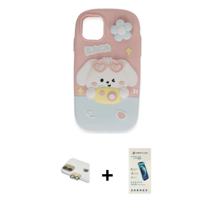 MARSİLYAN™- iPhone 11 Kılıf Akış Yansıma - Şeffaf Pasifik Cam Ekran Koruyucu + Pers Alüminyum Kamera Lens - GD