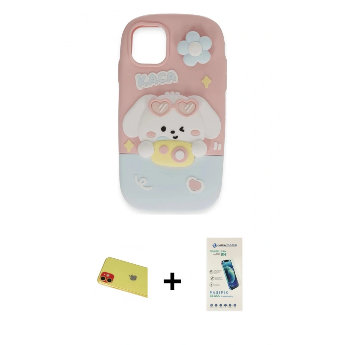 MARSİLYAN™- iPhone 11 Kılıf Akış Yansıma - Şeffaf Pasifik Cam Ekran Koruyucu + Rainbow Kamera Lens Koruma Cam - KI