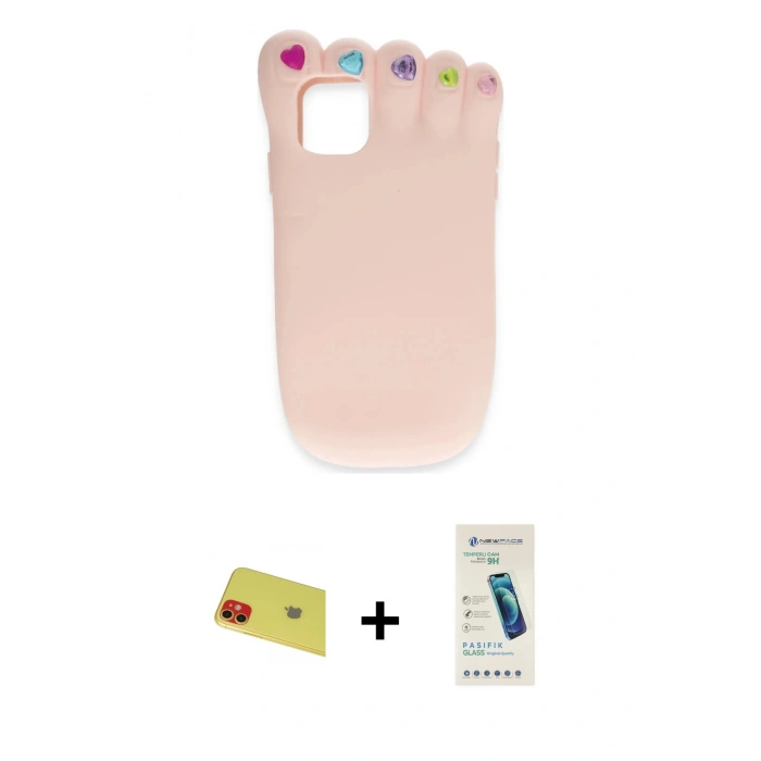 MARSİLYAN™- iPhone 11 Kılıf Akış Yansıma - Şeffaf Pasifik Cam Ekran Koruyucu + Rainbow Kamera Lens Koruma Cam - KI
