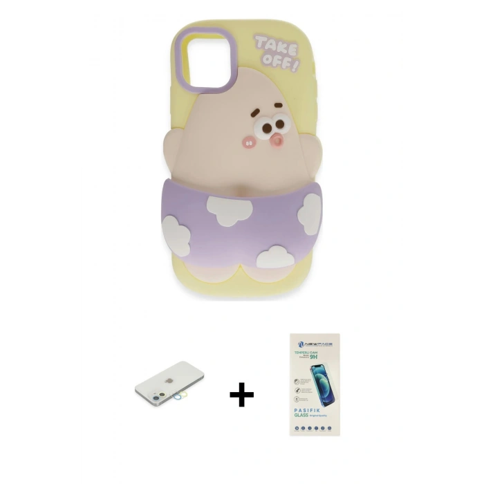 MARSİLYAN™- iPhone 11 Kılıf Akış Yansıma - Şeffaf Pasifik Cam Ekran Koruyucu + Renkli Kamera Lens Koruma Cam - SI