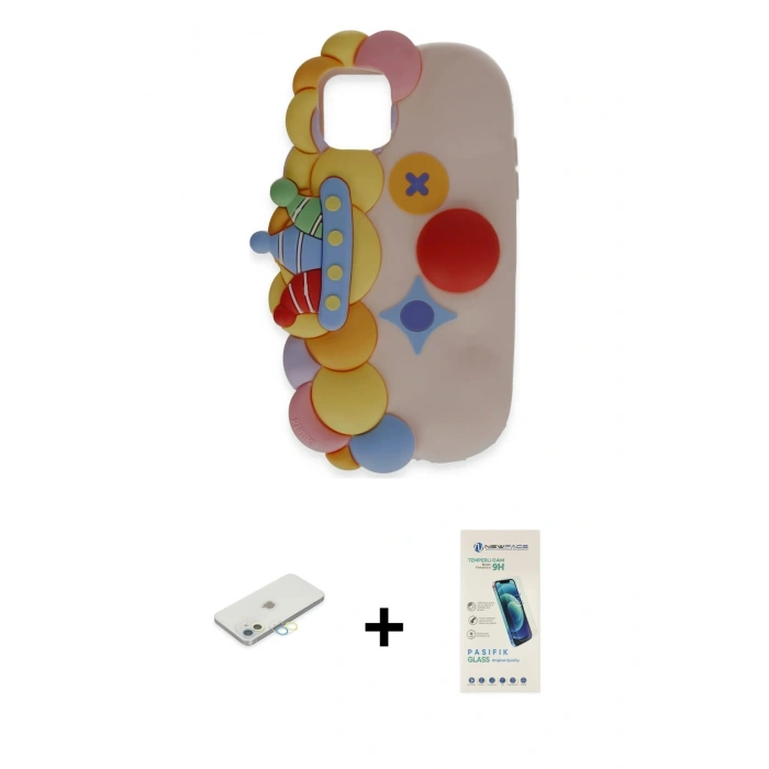 MARSİLYAN™- iPhone 11 Kılıf Akış Yansıma - Şeffaf Pasifik Cam Ekran Koruyucu + Renkli Kamera Lens Koruma Cam - SI