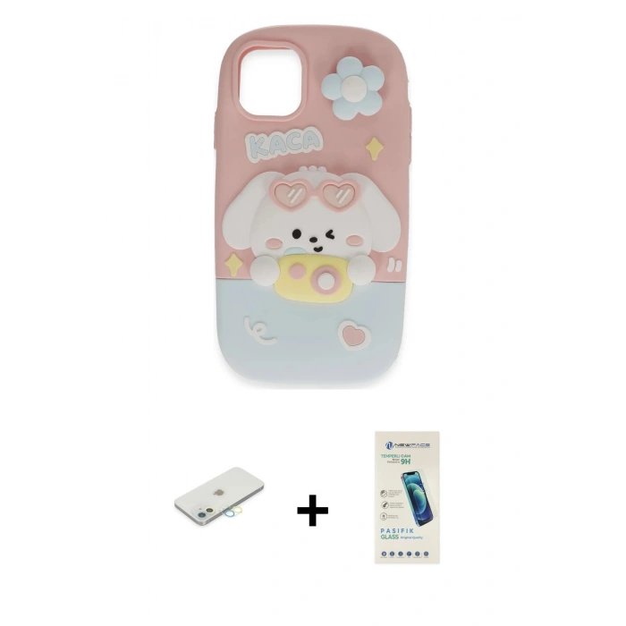 MARSİLYAN™- iPhone 11 Kılıf Akış Yansıma - Şeffaf Pasifik Cam Ekran Koruyucu + Renkli Kamera Lens Koruma Cam - SI