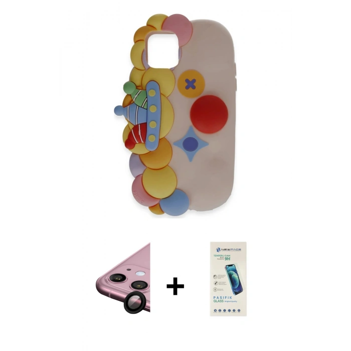 MARSİLYAN™- iPhone 11 Kılıf Akış Yansıma - Şeffaf Pasifik Cam Ekran Koruyucu + Raze Metal Kamera Lens - SH