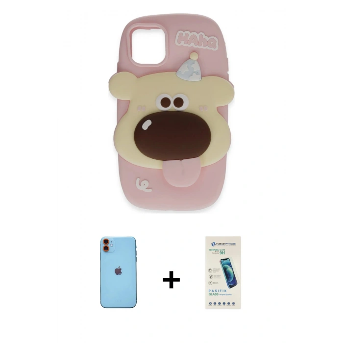 MARSİLYAN™- iPhone 11 Kılıf Akış Yansıma - Şeffaf Pasifik Cam Ekran Koruyucu + Neon Fosforlu Kamera Lens - TU