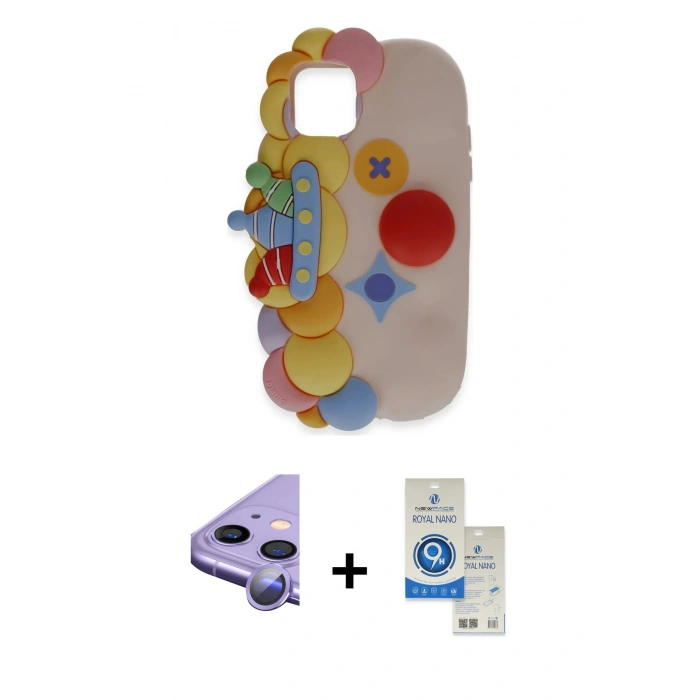 MARSİLYAN™- iPhone 11 Kılıf Akış Yansıma - Şeffaf Royal Nano Ekran Koruyucu + Raze Metal Kamera Lens - MR