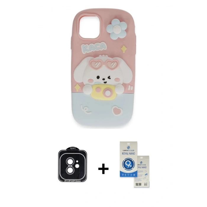 MARSİLYAN™- iPhone 11 Kılıf Akış Yansıma - Şeffaf Royal Nano Ekran Koruyucu + PVD Metal Kamera Lens - SH