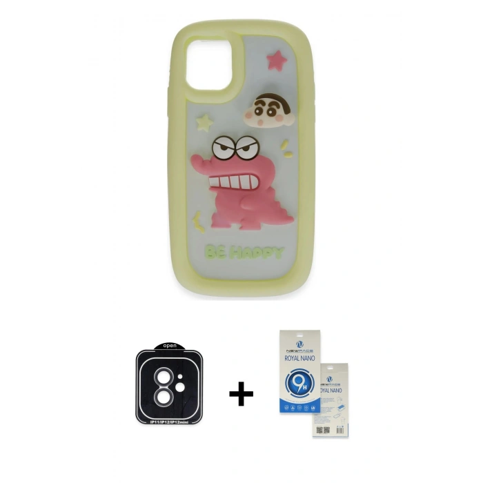 MARSİLYAN™- iPhone 11 Kılıf Akış Yansıma - Şeffaf Royal Nano Ekran Koruyucu + PVD Metal Kamera Lens - SH