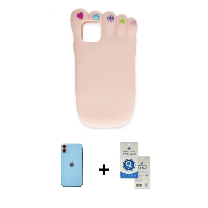 MARSİLYAN™- iPhone 11 Kılıf Akış Yansıma - Şeffaf Royal Nano Ekran Koruyucu + Neon Fosforlu Kamera Lens - TU