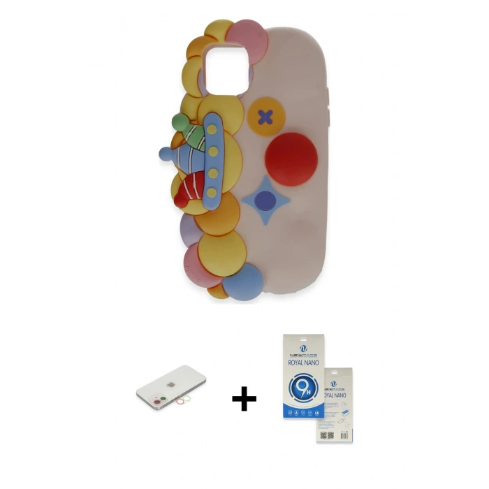 MARSİLYAN™- iPhone 11 Kılıf Akış Yansıma - Şeffaf Royal Nano Ekran Koruyucu + Renkli Kamera Lens Koruma Cam - YL