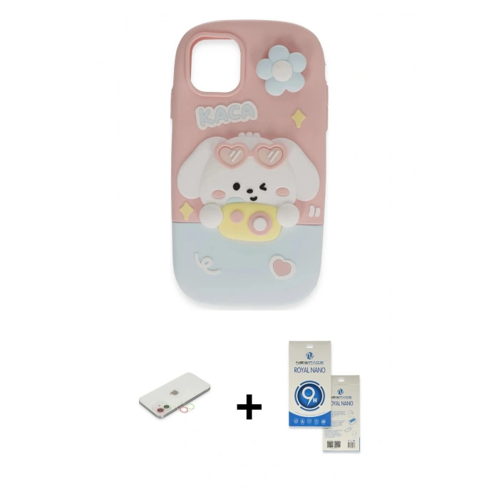 MARSİLYAN™- iPhone 11 Kılıf Akış Yansıma - Şeffaf Royal Nano Ekran Koruyucu + Renkli Kamera Lens Koruma Cam - YL