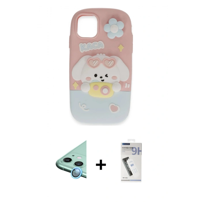 MARSİLYAN™- iPhone 11 Kılıf Akış Yansıma - Şeffaf Uv Polymer Nano Ekran Koruyucu + Mavi Raze Metal Kamera Lens