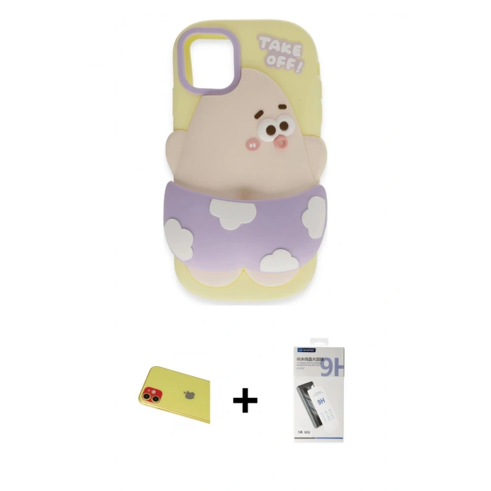 MARSİLYAN™- iPhone 11 Kılıf Akış Yansıma - Şeffaf Uv Polymer Nano Ekran Koruyucu + Rainbow Kamera Lens Koruma Cam - KI