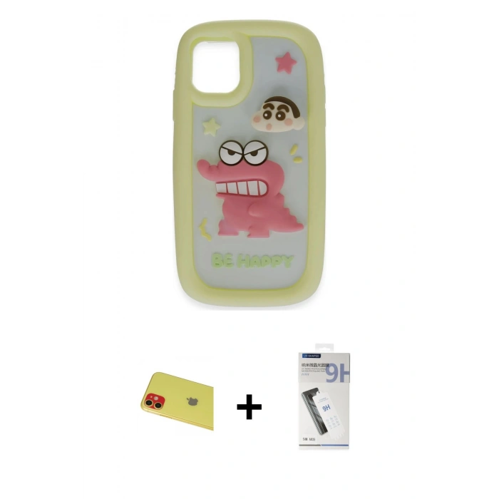 MARSİLYAN™- iPhone 11 Kılıf Akış Yansıma - Şeffaf Uv Polymer Nano Ekran Koruyucu + Rainbow Kamera Lens Koruma Cam - KI