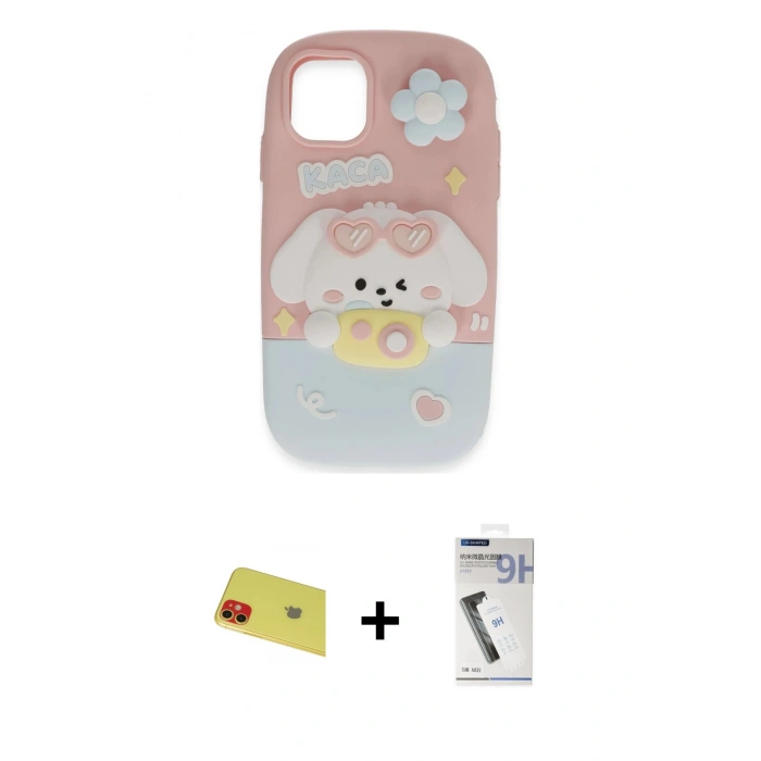 MARSİLYAN™- iPhone 11 Kılıf Akış Yansıma - Şeffaf Uv Polymer Nano Ekran Koruyucu + Rainbow Kamera Lens Koruma Cam - KI