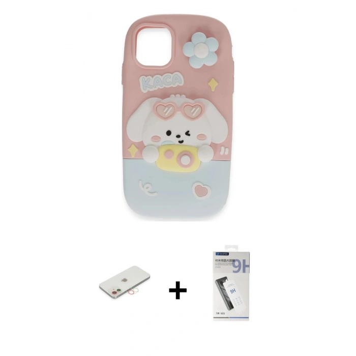 MARSİLYAN™- iPhone 11 Kılıf Akış Yansıma - Şeffaf Uv Polymer Nano Ekran Koruyucu + Renkli Kamera Lens Koruma Cam - YL