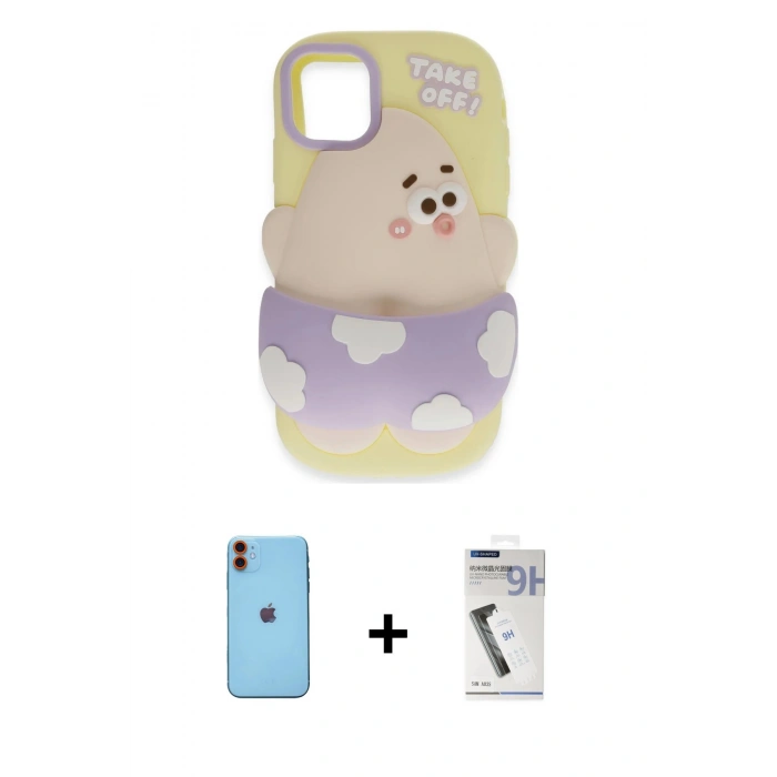 MARSİLYAN™- iPhone 11 Kılıf Akış Yansıma - Şeffaf Uv Polymer Nano Ekran Koruyucu + Neon Fosforlu Kamera Lens - TU