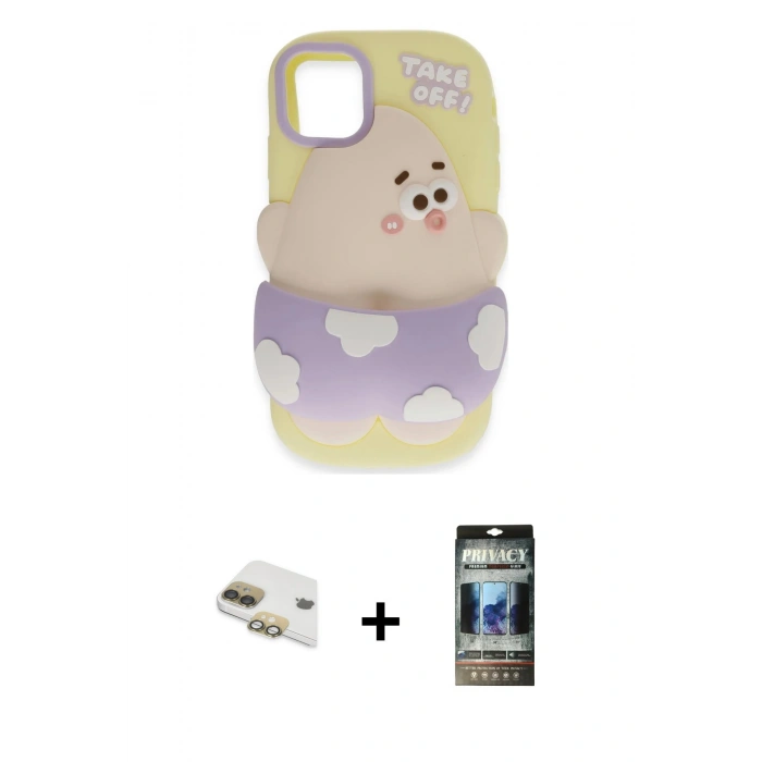 MARSİLYAN™- iPhone 11 Kılıf Akış Yansıma - Siyah 34D Hayalet Izgaralı Cam + Pers Alüminyum Kamera Lens - GD