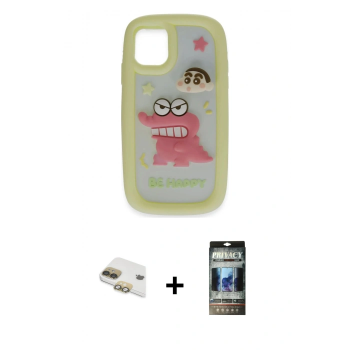 MARSİLYAN™- iPhone 11 Kılıf Akış Yansıma - Siyah 34D Hayalet Izgaralı Cam + Pers Alüminyum Kamera Lens - GD