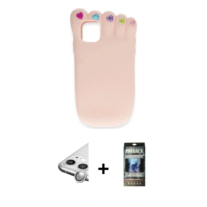 MARSİLYAN™- iPhone 11 Kılıf Akış Yansıma - Siyah 34D Hayalet Izgaralı Cam + Raze Metal Kamera Lens - GS