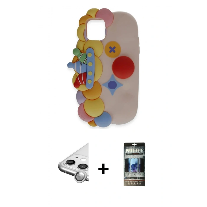 MARSİLYAN™- iPhone 11 Kılıf Akış Yansıma - Siyah 34D Hayalet Izgaralı Cam + Raze Metal Kamera Lens - GS