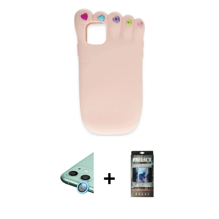 MARSİLYAN™- iPhone 11 Kılıf Akış Yansıma - Siyah 34D Hayalet Izgaralı Cam + Raze Metal Kamera Lens - MI