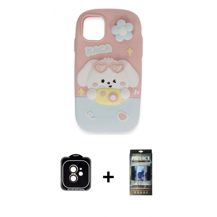 MARSİLYAN™- iPhone 11 Kılıf Akış Yansıma - Siyah 34D Hayalet Izgaralı Cam + PVD Metal Kamera Lens - TU