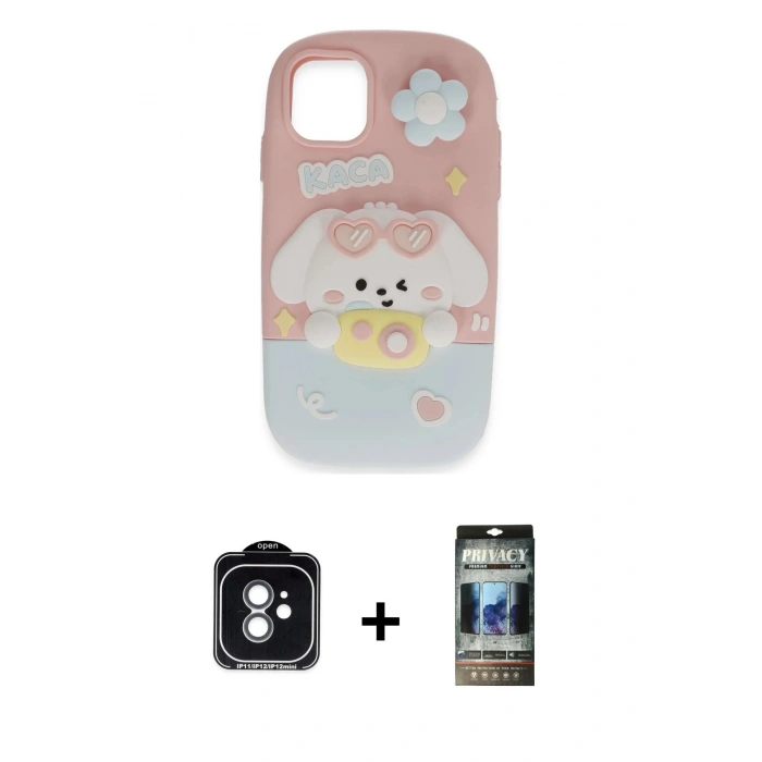 MARSİLYAN™- iPhone 11 Kılıf Akış Yansıma - Siyah 34D Hayalet Izgaralı Cam + PVD Metal Kamera Lens - YL