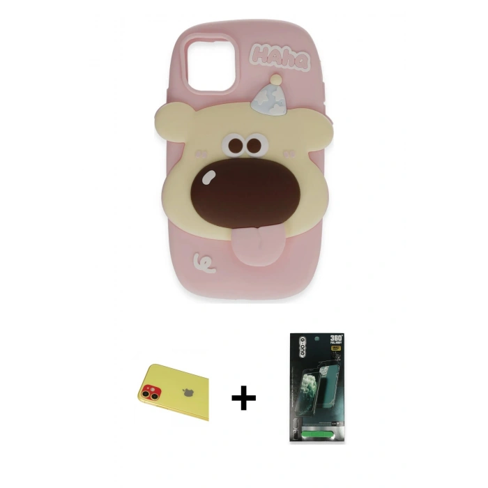 MARSİLYAN™- iPhone 11 Kılıf Akış Yansıma - Siyah 360 Mat Full Body Arka Koruyucu + Rainbow Kamera Lens Koruma Cam - KI