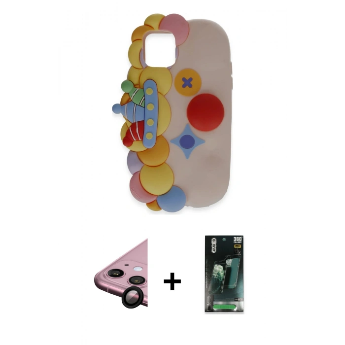 MARSİLYAN™- iPhone 11 Kılıf Akış Yansıma - Siyah 360 Mat Full Body Arka Koruyucu + Raze Metal Kamera Lens - SH