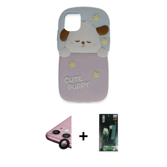 MARSİLYAN™- iPhone 11 Kılıf Akış Yansıma - Siyah 360 Mat Full Body Arka Koruyucu + Raze Metal Kamera Lens - SH