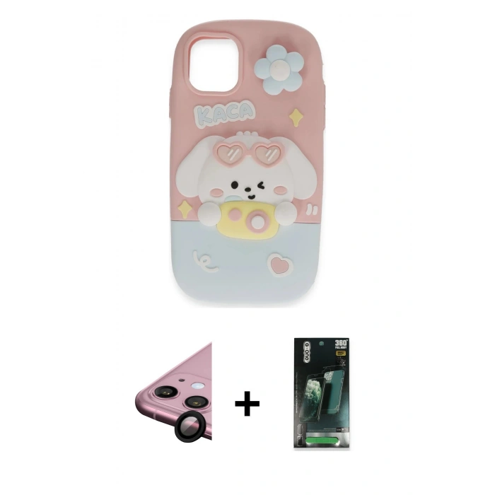 MARSİLYAN™- iPhone 11 Kılıf Akış Yansıma - Siyah 360 Mat Full Body Arka Koruyucu + Raze Metal Kamera Lens - SH