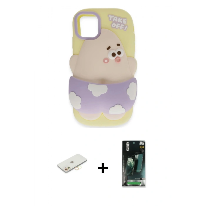 MARSİLYAN™- iPhone 11 Kılıf Akış Yansıma - Siyah 360 Mat Full Body Arka Koruyucu + Renkli Kamera Lens Koruma Cam - SI