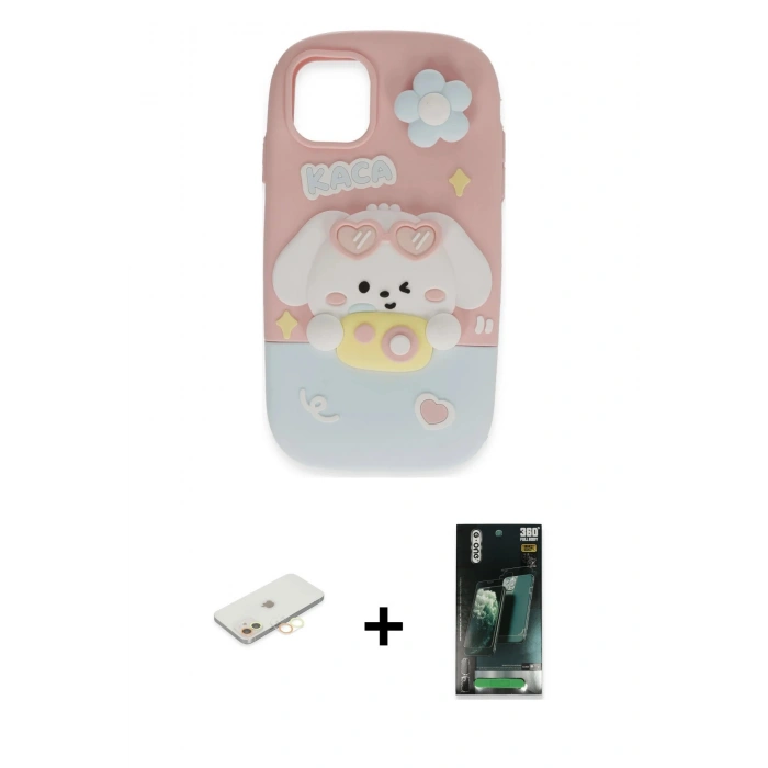 MARSİLYAN™- iPhone 11 Kılıf Akış Yansıma - Siyah 360 Mat Full Body Arka Koruyucu + Renkli Kamera Lens Koruma Cam - SI